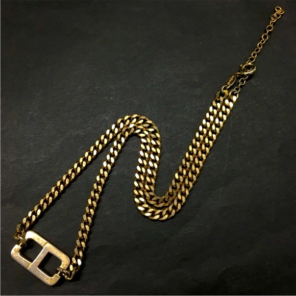 CHRISTIAN DIOR Vintage “CD” Logo Gold Cuban Chain Necklace - Picture 1 of 8